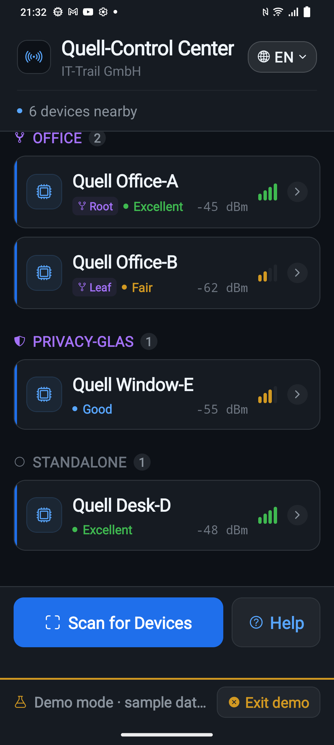Quell grouped devices: mesh, privacy-glass, standalone